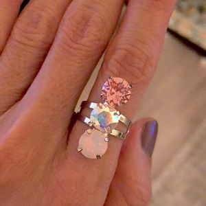 Pink Opal, AB + Rose Crystal Ring